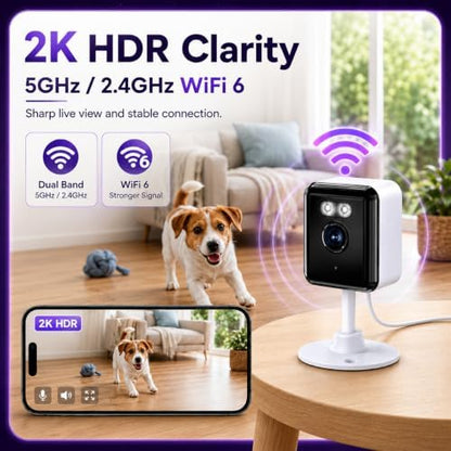 Gianteye 2K Indoor Security Camera (2-Pack), Dual-Band 2.4/5GHz WiFi Pet & Baby Monitor, AI Event Detection with Smart Search, Color Night Vision, 2-Way Audio, Human Detection, US App