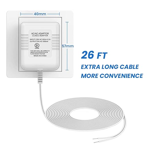 UL Certified Thermostat C Wire 24V Transformer, White Adapter Compatible with Honeywell, Nest, Emerson, Ecobee, Wyze Thermostat and Most Doorbells (26FT Power Cable)