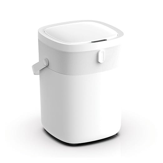 WM-DZT-12-36S Smart Motion Sensor Trash Can, Ultra-Quiet Soft-Close | Long Battery Life | Built-in Bag Storage & Portable PU Handle (White)