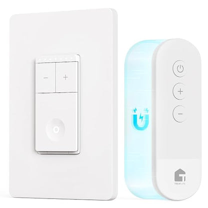 TREATLIFE Dimmer Switch with Magnetic Remote, Wireless Light Switch, Single Pole Dimmer Light Switch, Neutral Wire Required, Works with Dimmable LED/CFL/INC, 400W Max
