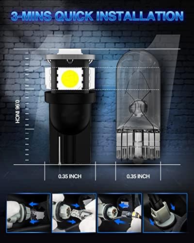 Marsauto T10 168 194 2825 LED Light Bulbs Super Bright 5SMD Exterior License Plate Lights Lamp, Car Interior Courtesy Dome Lights Map White, Pack of 10