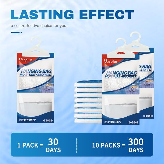 Vacplus Moisture Absorber, 10Pack Hanging, Strong Absorption, Unscented