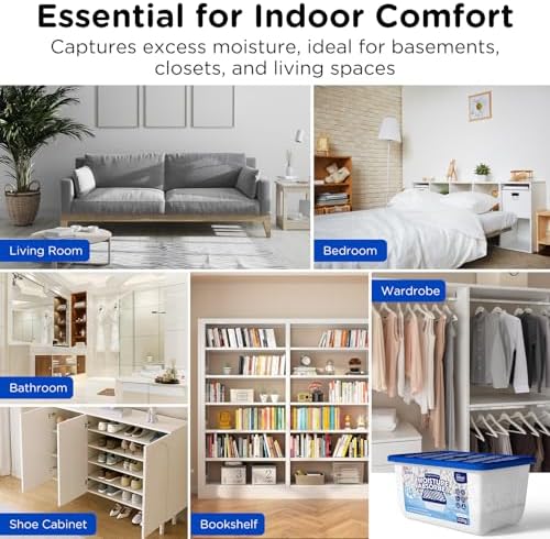 W&E Choice Moisture Absorbers, Portable Humidity Absorber Boxes for Your Bathroom, Closet & Car, Dehumidifier with Fragrance Free, 12 Pack