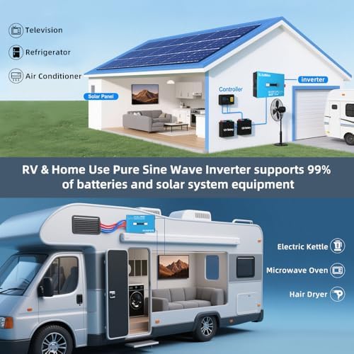 5000W Pure Sine Wave Power Inverter Voice Control AI Voice Assistant Support English 24V to 120V 60HZ with LCD Display, USB Port, for Car Home Laptop Truck