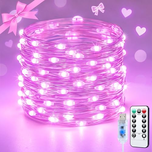 JMEXSUSS Pink Fairy Lights Plug in, 33ft 100 LED Pink String Lights Indoor