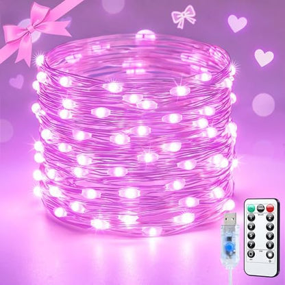 JMEXSUSS Pink Fairy Lights Plug in, 33ft 100 LED Pink String Lights Indoor