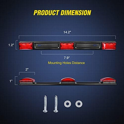 Nilight 14.2" 9 LED Trailer Light Bar, Red Clearance Marker Light