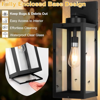 20" Black Large Dusk to Dawn Outdoor Wall Lights with Fully Closed Bottom