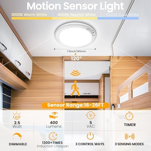 SunRider 4-Pack Rechargeable Motion Sensor LED Ceiling Lights with Remote