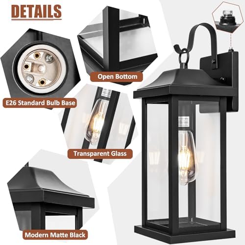Dusk to Dawn Outdoor Lighting Wall Mounted 17 Inch Black