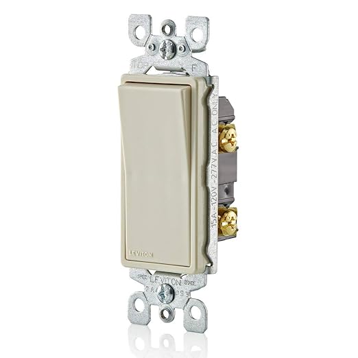 Leviton 15 Amp, 120/277 Volt, Decora Rocker Single-Pole AC Quiet Switch, Residential Grade, Grounding, 5601-2T, Light Almond