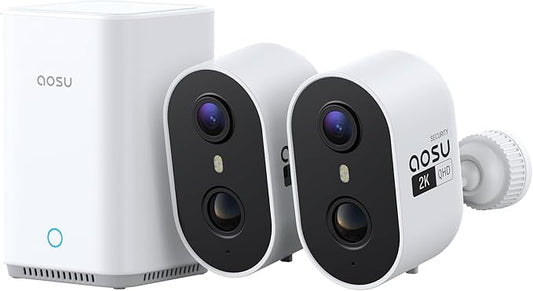 aosu Security Cameras Wireless Outdoor Home System, True 2K HD, Color Night Vision, Long Battery Life, Spotlight & Siren Alarm, Motion Detection, No Subscription Required, 2-Cam-Kit