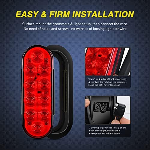 Nilight 6" Oval LED Trailer Tail Lights,Red, 2 Pack, Grommets Mount