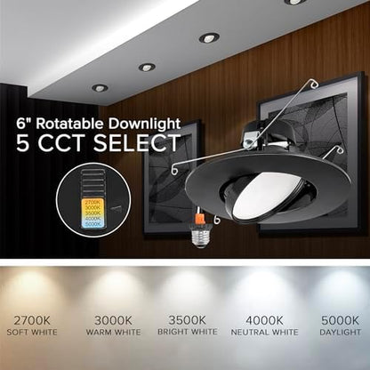 Maxxima 5" & 6" Rotatable LED Retrofit Downlight Gimbal, 1000 Lumens, 5 CCT