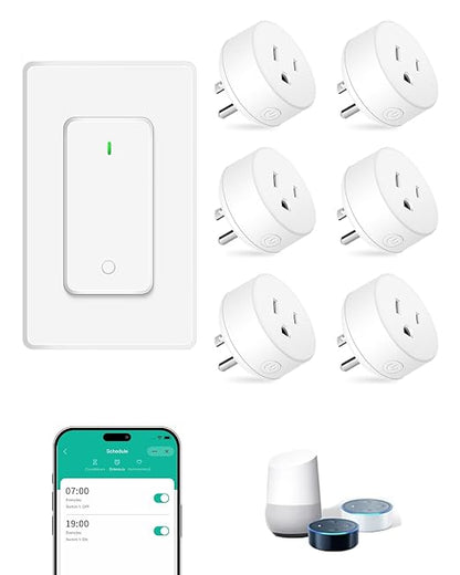NineLeaf Smart Plug, WiFi Smart Plugs Work with Alexa and Google Home via Tuya,Wireless Outlets Timer with APP Remote Control, 2.4GHz Wi-Fi Only, No Hub Required, TUV FCC Listed (6 outlets+1 Switch)