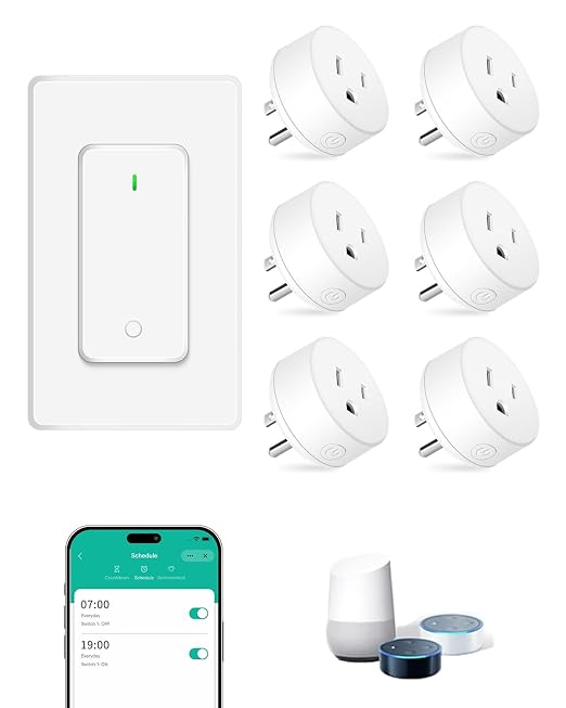 NineLeaf Smart Plug, WiFi Smart Plugs Work with Alexa and Google Home via Tuya,Wireless Outlets Timer with APP Remote Control, 2.4GHz Wi-Fi Only, No Hub Required, TUV FCC Listed (6 outlets+1 Switch)