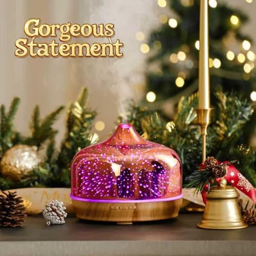 Porseme 500ml Glass Essential Oil Diffuser Aromatherapy Ultrasonic Cool Mist Humidifier 15-21 Running Hours Waterless Auto-Off Air Diffusers for Sleeping Yoga Working Spa(Rose Gold)