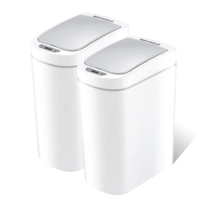 Ninestars Automatic Motion Sensor Bathroom Trash Can, 1.8 Gallon Smart Opening Garbage Bin for Bathroom, Bedroom, Kitchen, Office 2 Pack
