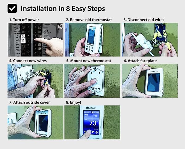 SunTouch CommandPLUS Floor Heating Thermostat SunStat 500950 Universal WiFi Programmable Touchscreen + Floor Sensor Included 120V/240V