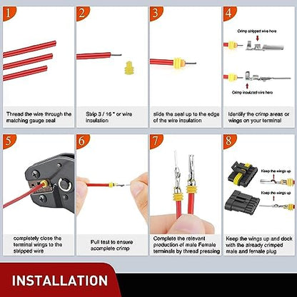 Nilight 260PCS 6 Pin Electrical Connector ‎Plug with Male Female Terminals
