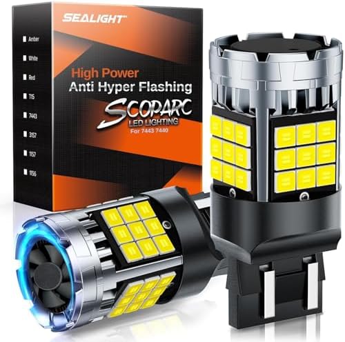 SEALIGHT 7443 7440 LED Bulbs Reverse Light, 6000K White, 600% Brighter, 7444 T20 W21W LED Lamps for Reverse Light Daytime Running Light, Tail Light (Pack of 2)