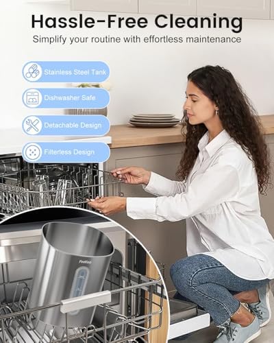 Feekaa Stainless Steel Humidifier, Easy Clean Dishwasher Safe, 4L/1Gal Cool Mist Humidifiers for Bedroom, Humidifiers for Baby, Humidifier Large Room for Nursery, Plant, Office, Living Room, Black