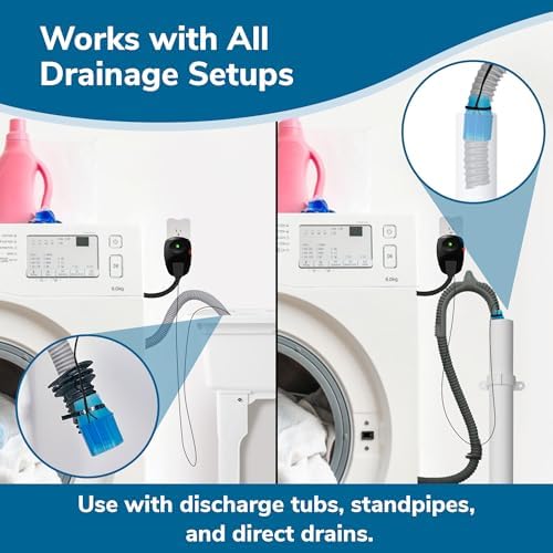 WasherWatcher Laundry Tub Overflow Protector - Water Leak Shut Off Detectors w/ LED Indicator, Alarm, Water Sensor, & More - Easy to Install Washing Machine Leak Detector for Any Drain System