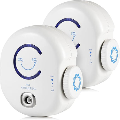 Airthereal B50 Mini Ozone Generator Air Purifier- Removes Odors and Sterilizes Air in Small Spaces Up To 320 Sq Ft - Plug in Mini Air Ionizer, Adjustable Ozone Output of 10-50 mg/h, 2-Pack