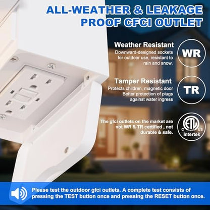 2 Pack White Porch Lights with GFCI Outlet, Dusk to Dawn Outdoor Lighting