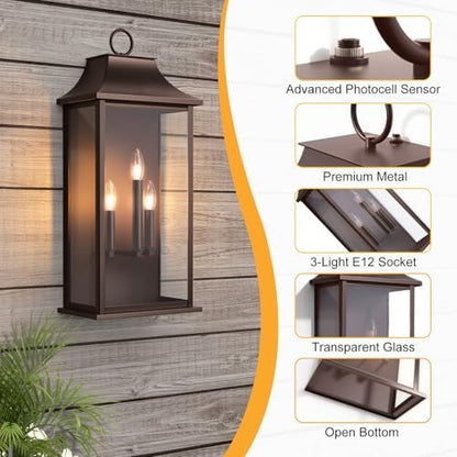 Dusk to Dawn Outdoor Wall Sconce, Oil Rubbed Bronze, 25.3"