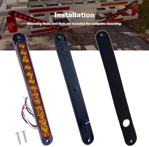 10" LED Amber Trailer LED Turn Signal Light Bar Strip Aluminum Alloy Base Side Marker Tail Lights Assembly for Truck RV Marine Boats, 15 LEDs 2Pcs