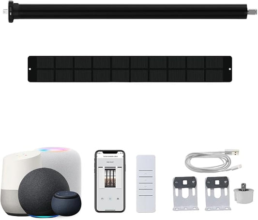 Matter Over Thread Smart Roller Shade Motor with Solar Panel, 5000mAh Battery Motorized Blinds Kit, Works with HomeKit, Alexa, Google Home, SmartThings (6.0 N.m for Φ40mm (1.57") Octagonal Tube)