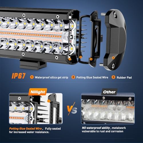 Nilight 12Inch Off-Road LED Light Bar White Amber 3 Lighting Modes