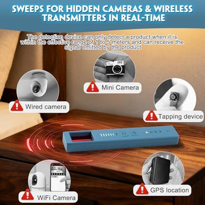 AI Hidden Camera Detector – 6-in-1 Anti-Spy Privacy Protection Kit: RF Signal & WiFi Scanner, GPS Tracker Finder, Bug Detector, IR Lens Finder – for Hotel, Office, Car, Travel Security