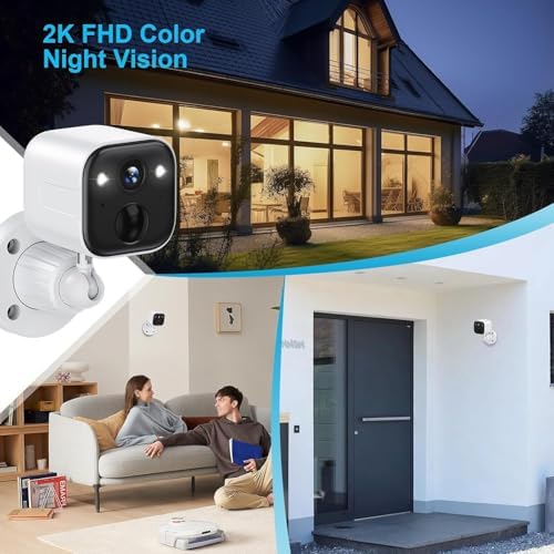 Wireless Outdoor Security Camera, Battery Powered WiFi Camera with 2K Color Night Vision, AI Motion Detection, 2-Way Audio, Spotlight, Siren, IP65 Waterproof, Cloud/SD Storage