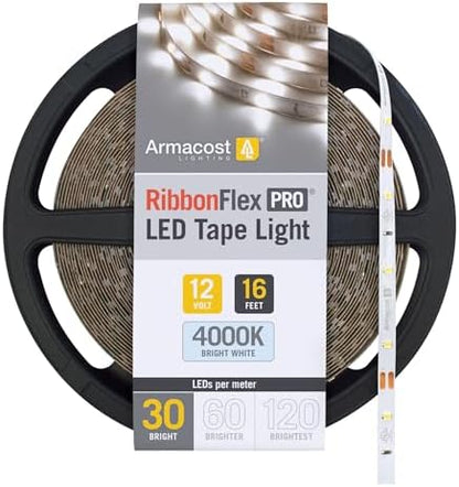 Armacost Lighting RibbonFlex Pro 12V White LED Strip Lights 30 LED/m, 4000K, 16.4 ft, 151230