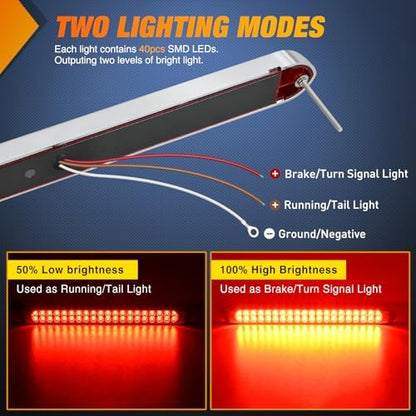 Nilight LED Tail Light 17" Red Running Brake Turn Lights W/Chrome Bezel