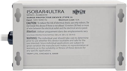 Tripp Lite ISOBAR4ULTRA Isobar 4 Outlet Heavy Duty Power Strip Surge Protector, 3330 Joules, 6ft Cord, Flat Plug, Metal Power Strip, Industrial Garage Work Shop Bench, Under Desk and Wall Mountable