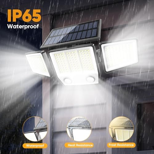 MDCMDCM Solar Motion Sensor Outdoor Lights Waterproof - 3000LM 3 Modes Security Lights Outdoor 270° Illumination IP65 LED Solar Flood Wall Light for Garden Yard Patio Pathway (with ‎Remote Control,4)