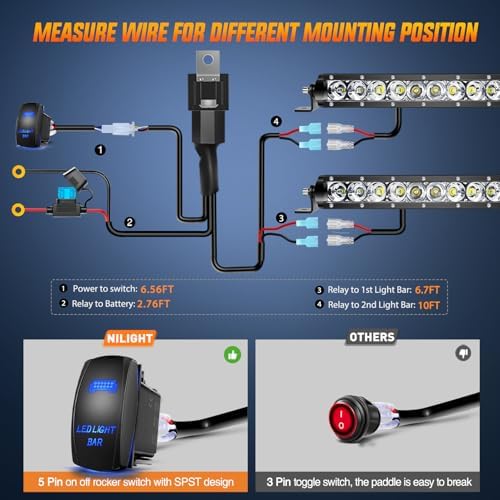 Nilight Led Light Bar 2Pcs 11 Inch 50W Super Slim Spot Flood Combo 5000LM 3D Driving Fog Off Road Lights Pods with Wiring Harness Kit-2 Lead for Trucks Pickup SUV ATV UTV Boat 4x4 Van Camper