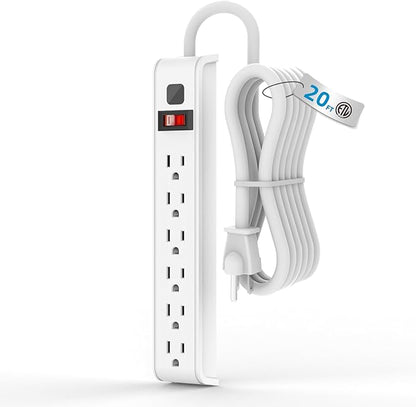 TiFFCOFiO Surge Protector Power Strip, 20 Feet Extension Cord, 600 Joules Surge Protection, Multiple Protection 6 Outlet Strip, 14 AWG Cord, 15A/1875W, ETL Listed