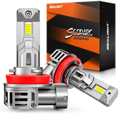 Sealight H11 Bulb, 50000LM 6500K Cool White with Cooling Fan, 1:1 Mini Size H8 H9 Fog Bulbs, 3-Min Plug-N-Play, Pack of 2