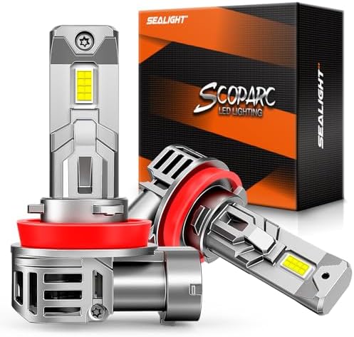 Sealight H11 Bulb, 50000LM 6500K Cool White with Cooling Fan, 1:1 Mini Size H8 H9 Fog Bulbs, 3-Min Plug-N-Play, Pack of 2