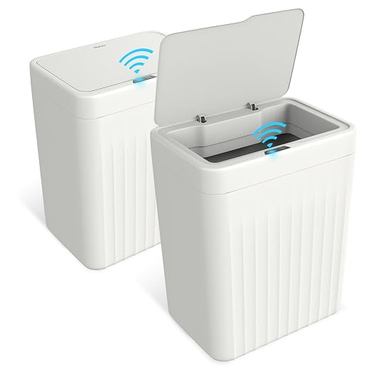 Naisu 4 Gal Bathroom Trash Can with Lid,Automatic Garbage Can with Touchless and Sealed Design,Slim Motion Sensor Waterproof Plastic Trash Bin Suitable for Bedrooms,Bathrooms,Kitchens（2 Pack, White）