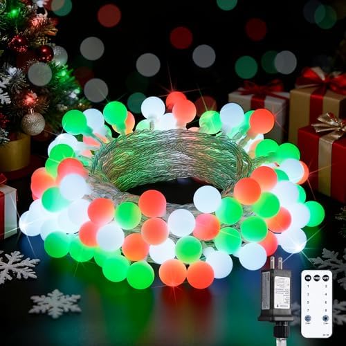 JMEXSUSS 33ft 100 LED Globe Red White and Green Christmas String Lights