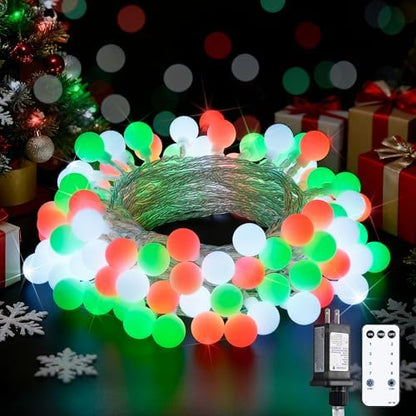 JMEXSUSS 33ft 100 LED Globe Red White and Green Christmas String Lights