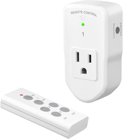 BN-LINK Wireless Remote Control Outlet Electrical Switch for Lights, Fans, Christmas Lights, Small Appliance, 100ft Long Range White 10A/1200W, 1 Remote + 1 Outlet, ETL & FCC Certified
