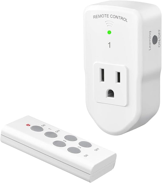 BN-LINK Wireless Remote Control Outlet Electrical Switch for Lights, Fans, Christmas Lights, Small Appliance, 100ft Long Range White 10A/1200W, 1 Remote + 1 Outlet, ETL & FCC Certified