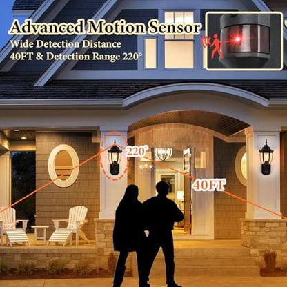 Porch Lights Outdoor Motion Sensor Wall Sconce Anti-Rust Aluminum, Exterior Outdoor Wall Lights Dusk to Dawn Porch Light Fixture Wall Mount for House Outside Patio 2Pack