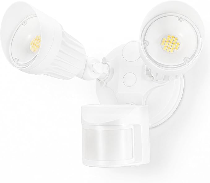 LEONLITE 3CCT LED Security Light, Motion Sensor Outdoor Lights, Dusk to Dawn, ETL Listed, Adjustable Heads, 3000K4000K5000K Selectable, Motion Detector Flood Light, Aluminum, IP65 Waterproof, White